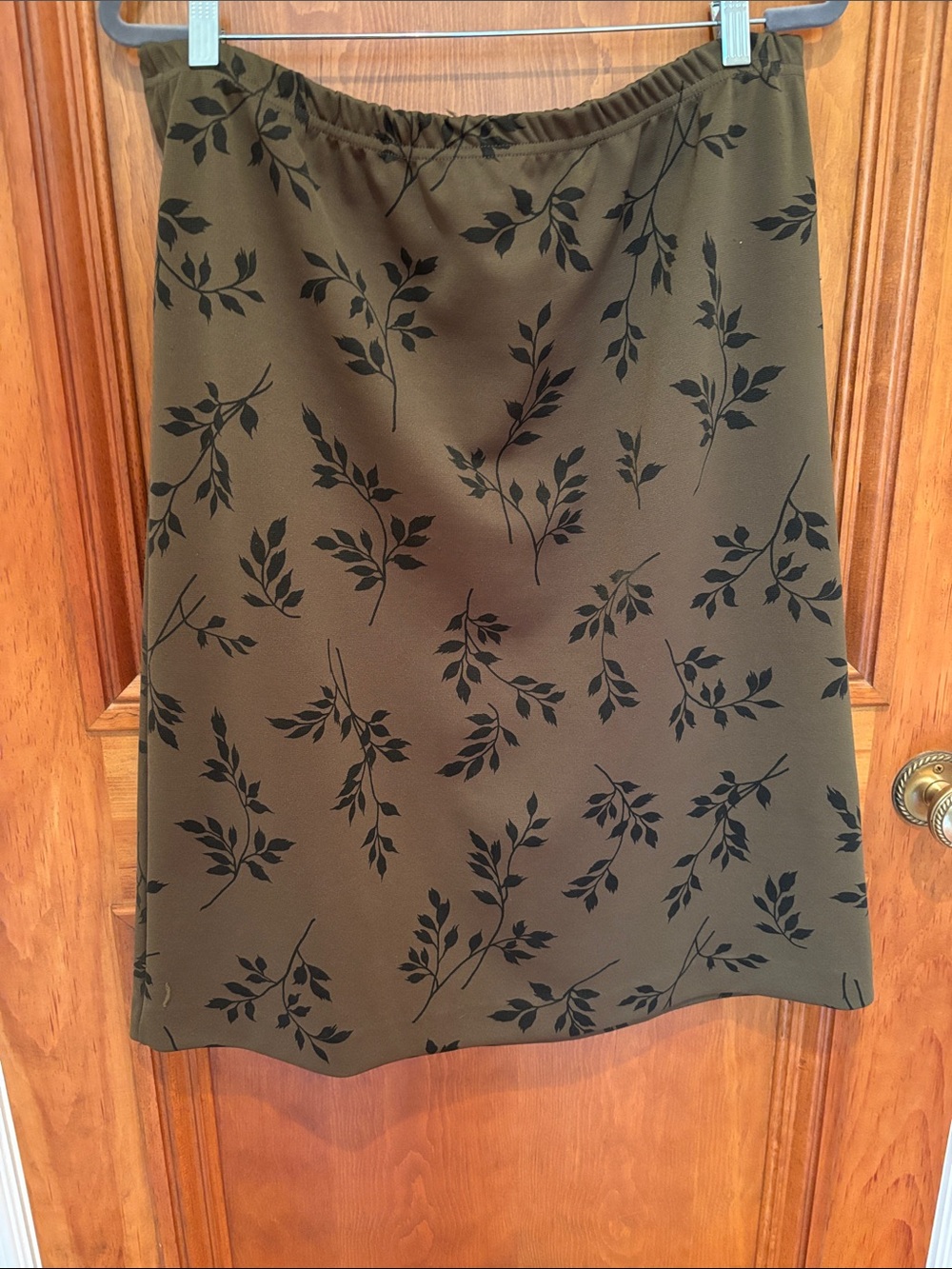 Olive Green Floral Print A-Line Skirt